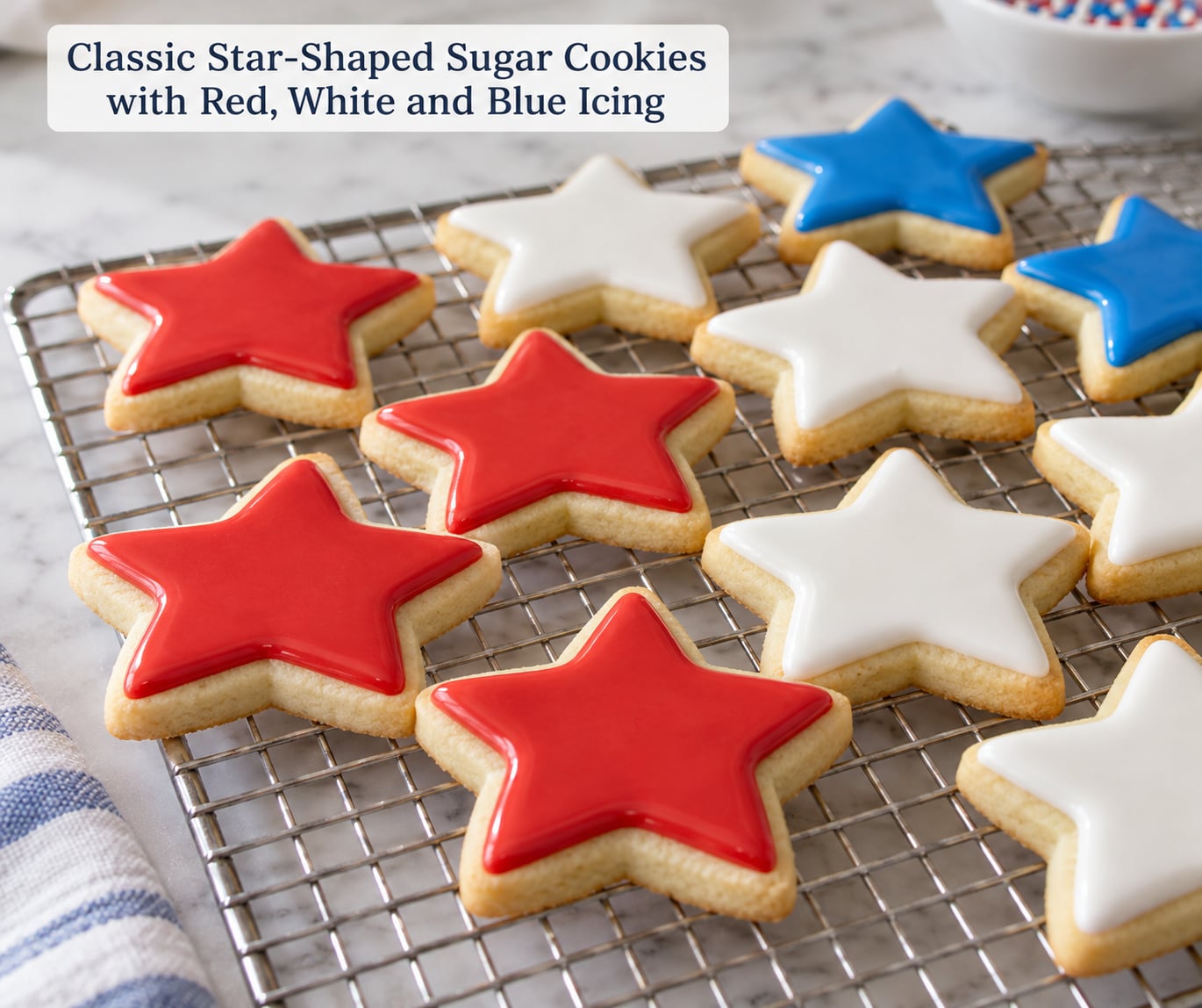 Classic Star-Shaped Sugar Cookies with Red, White and Blue Icing